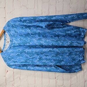 Spicy Tuna Coastal Outfitters Blue Camo Geometric Long Sleeve Shirt Mens XXL